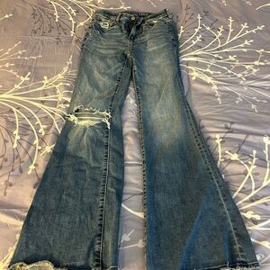 American Eagle Outfitters Distressed Blue Flare Jeans